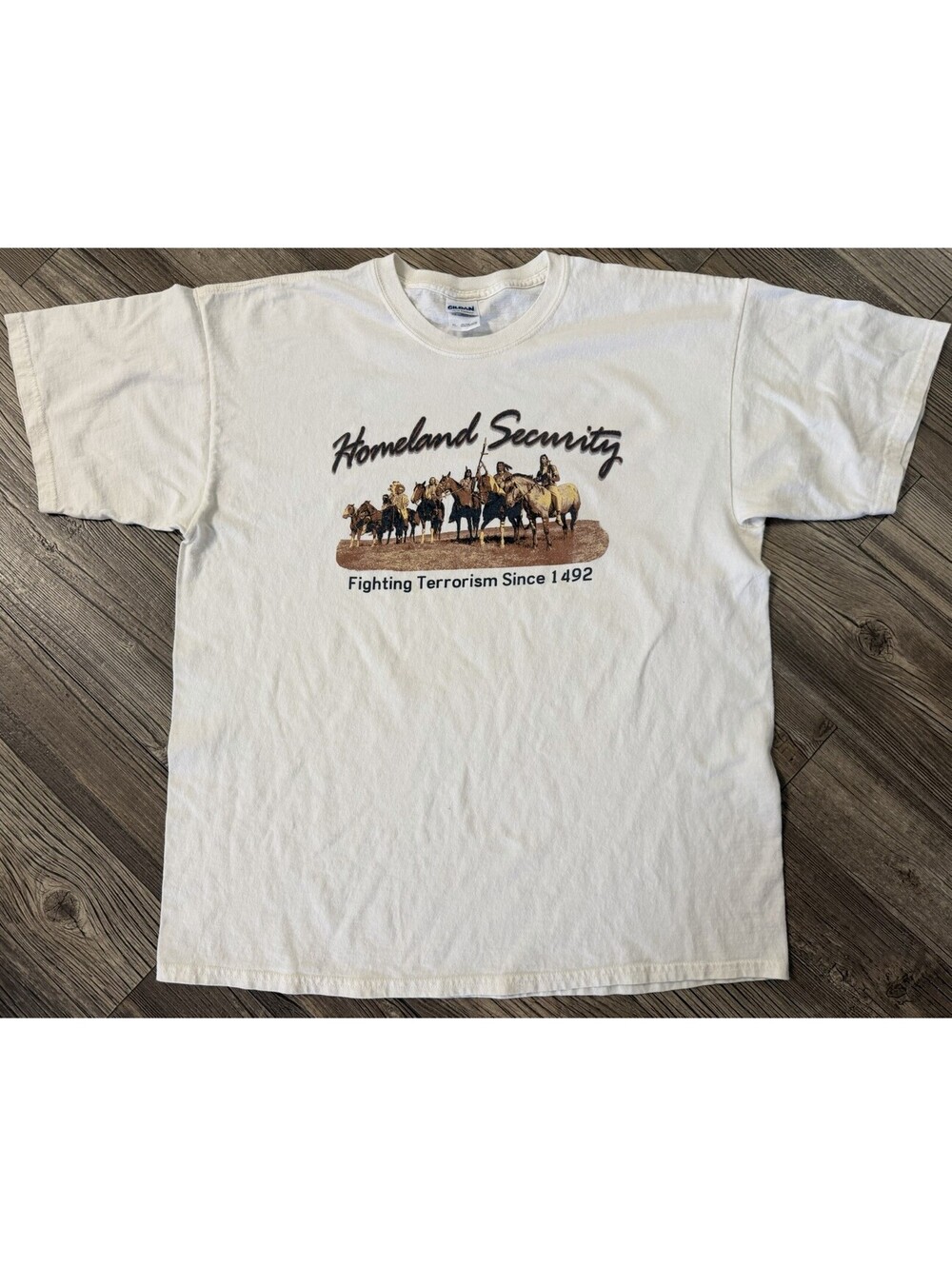 Vintage Homeland Security T Shirt XL Native American Fighting Terrorism